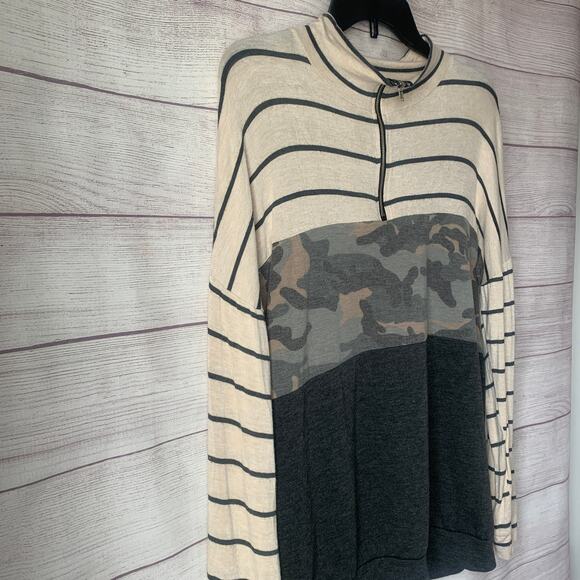 Bibi Pullover Long Sleeve Shirt Quarter Zip Color Block Camo Stripe Size Medium - Picture 12 of 12